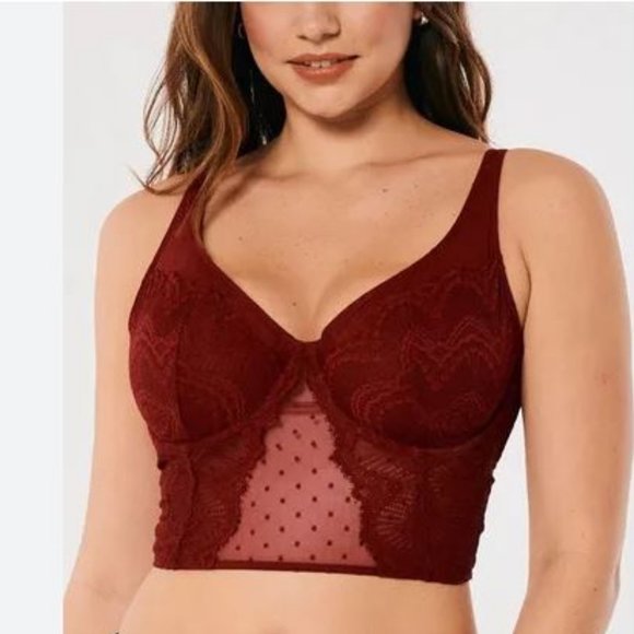 Gilly Hicks Deep Red Lace Mesh Dot Bralette Bustier Top - Picture 1 of 6